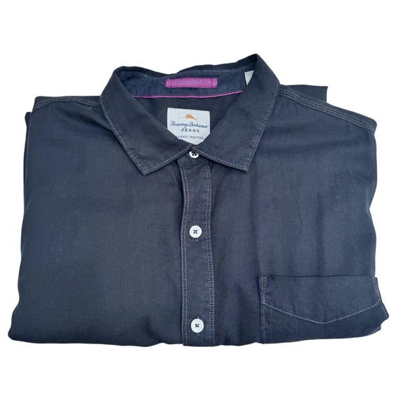 TOMMY BAHAMA JEANS ISLAND CRAFTED BLACK MODERN FIT LONG SLEEVE BUTTON DOWN SHIRT - Picture 1 of 16